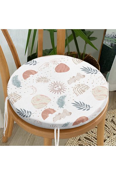 Realhomes Digital Printed Round Zippered Chair Cushion with Onedraw Drawing Sky on White Background