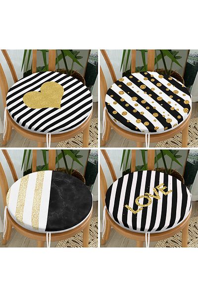 Realhomes Set of 4 Round Zippered Chair Cushions with Gold Detail on White Background