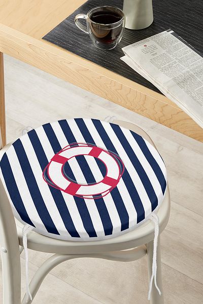 Realhomes Digital Printed Round Zippered Chair Cushion with Colorful Geometric Drawings on White Background