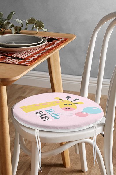 Realhomes Cute Giraffe Patterned Special Designed Children's Room Round Zippered Chair Cushion on Pink Floor