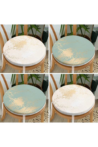 Realhomes 4-Piece Gold Detailed Marble Patterned Modern Round Zippered Chair Cushion Set on Colorful Floor