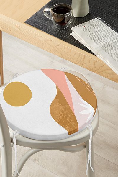 Realhomes Digital Printed Round Zippered Chair Cushion with Onedraw Drawing on Pastel Colored Floor