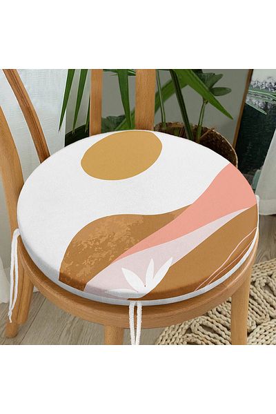 Realhomes Digital Printed Round Zippered Chair Cushion with Onedraw Drawing on Pastel Colored Floor