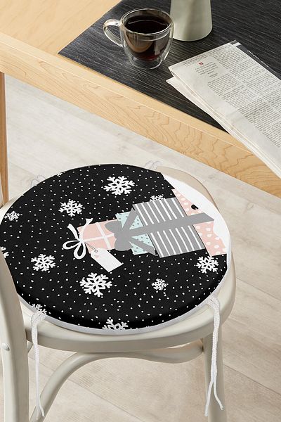 Realhomes Πακέτα δώρου δαπέδου Black Snowflake με μοτίβο ψηφιακής εκτύπωσης μαξιλάρι καρέκλας με στρογγυλό φερμουάρ