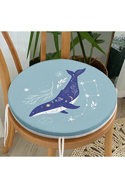 Realhomes Сучасна кругла подушка для стільця з блискавкою, з малюнком кита на...