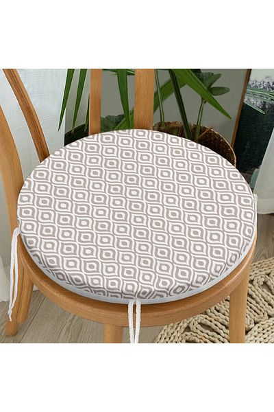 Realhomes Custom Design Mink Ikat Patterned Digital Printed Round Zippered Chair Cushion