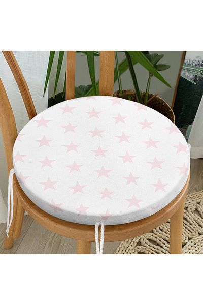 Realhomes Powder Star Patterned Modern Digital Printed Round Zippered Chair Cushion