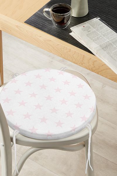 Realhomes Powder Star Patterned Modern Digital Printed Round Zippered Chair Cushion