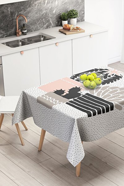 Nish & Royal Digital Printed Modern Tablecloth with Black Polka Dot Cactus Pa...