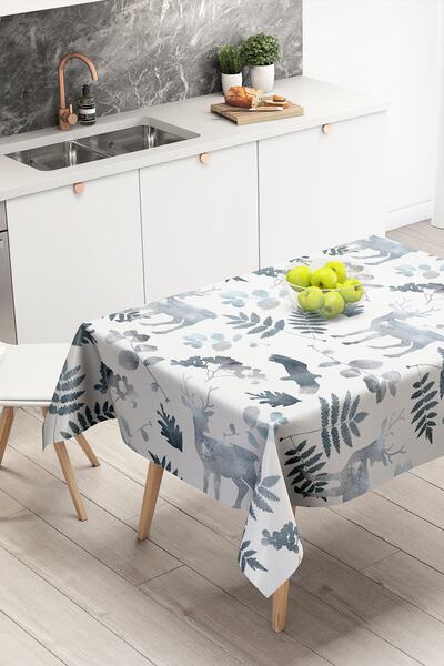 Nish & Royal Metallic Design Tropical Leaves & Deer Motif Tablecloth