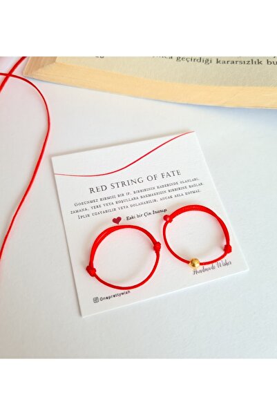 ONEPRETTYWISH Red String Of Fate Çift Yüzük Gold Boncuk
