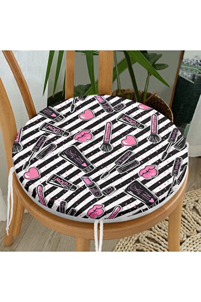 Realhomes Чорний смугастий поп-арт малюнок на сучасній круглій подушці для ст...