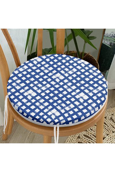 Realhomes Dark Green Geometric Square Motif Round Zippered Chair Cushion