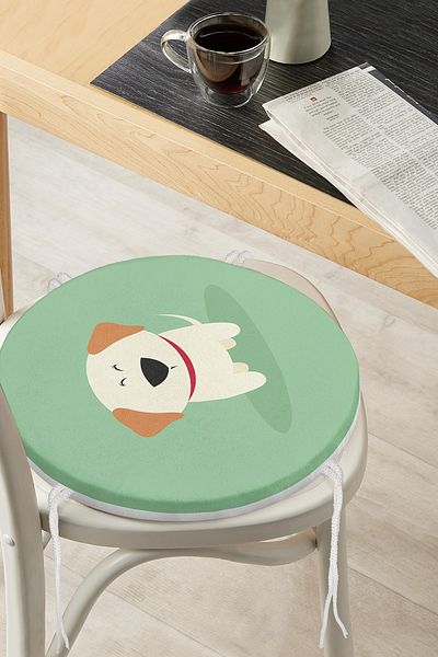 Realhomes Dog Pattern Digital Printed Modern Round Zippered Chair Cushion
