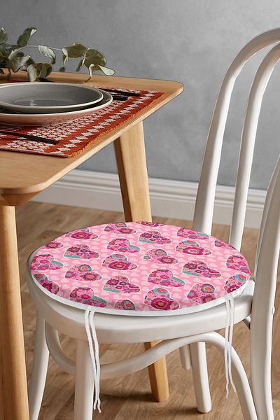 Realhomes Heart Inside Flower Patterned Digital Printed Special Design Modern Round Zippered Chair Cushion