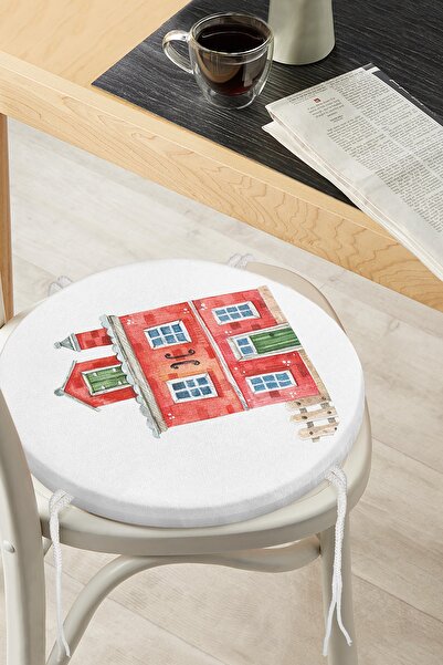 Realhomes Pernă de scaun rotundă, rotundă, cu fermoar, cu desen în miniatură, cu desen digital