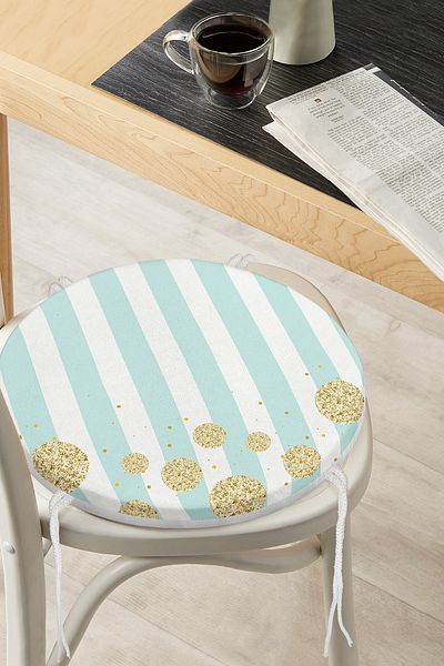 Realhomes Digital Printed Modern Round Zippered Chair Cushion with Colorful Horizontal Stripes on White Background