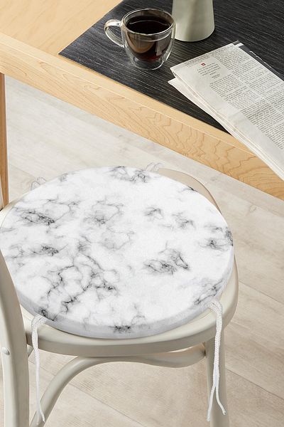 Realhomes Digital Printed Round Zippered Chair Cushion with Light Marble Floor