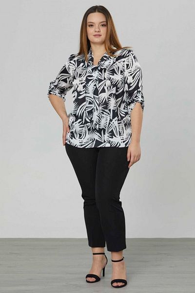 Selen Giyim Plus Size Printed Blouse with Tie Collar