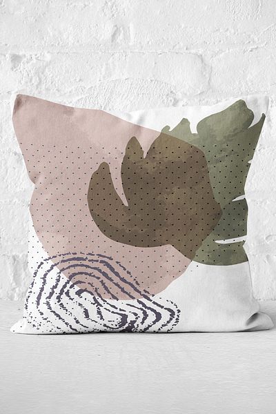 Nish & Royal Digital Printed Modern Pillow Throw Pillow Cover with Watercoloured Leaf Base on White Background