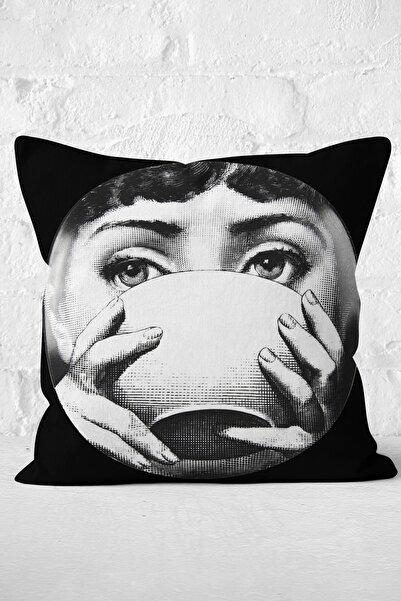 Nish & Royal Husă de pernă și pernă cu design special alb-negru Fornasetti