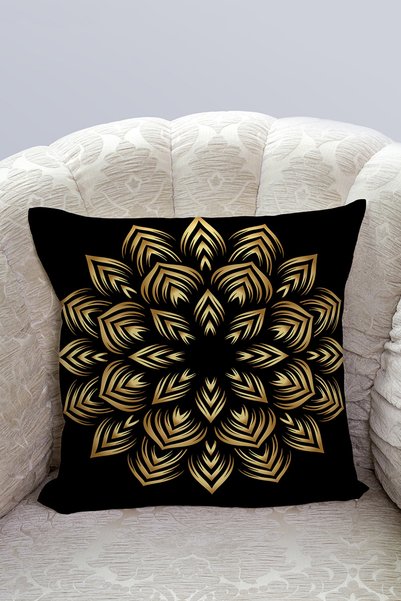 Nish & Royal Pillowcase with Gold Mandala Motif on Black Background