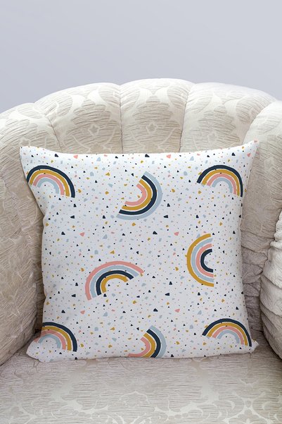Nish & Royal Custom Designed Modern Pillow Cushion Cover with Rainbow Motif Digital Printed on a Polka Dot Background