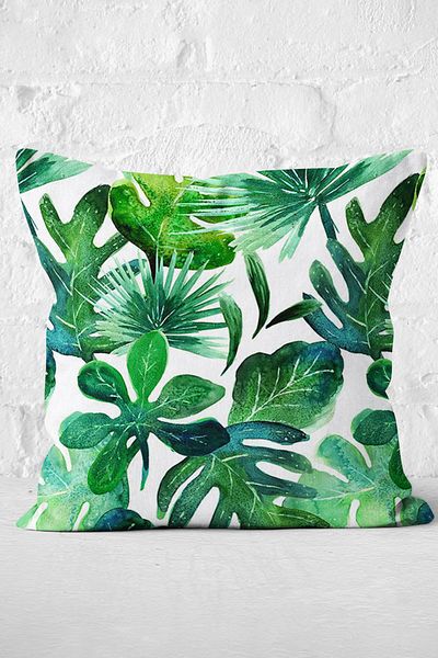 Nish & Royal Watercolor Tropical Leaves Patterned Special Design Pillow Cushion Cover