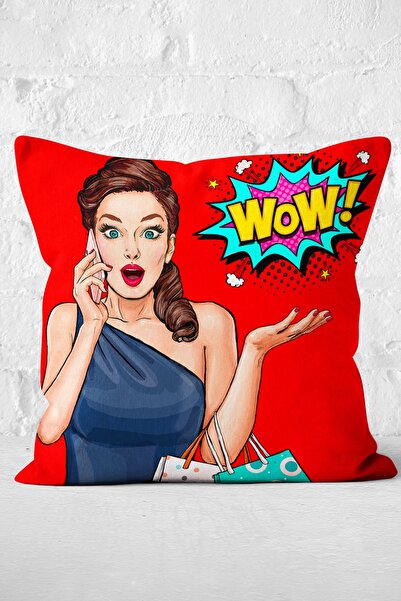 Nish & Royal غطاء وسادة رمي حديث بنمط بوبارت واو مع خلفية حمراء