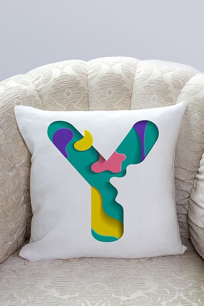 Nish & Royal Watercolor Motif Letter Y Digital Printed Pillow Cushion Cover