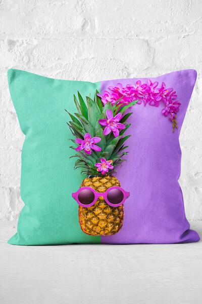 Nish & Royal غطاء وسادة بتصميم خاص على شكل أناناس أخضر وأرجواني