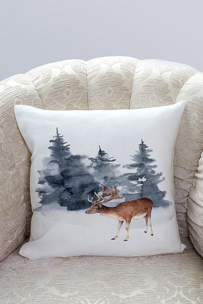 Nish & Royal Watercolor Drawing Deer Design Digital Printed Modern Pillow Cushion Cover