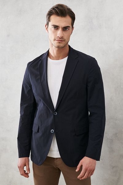 ALTINYILDIZ CLASSICS Men's Navy Blue Slim Fit Narrow Cut Mono Collar Ultra Light Jacket
