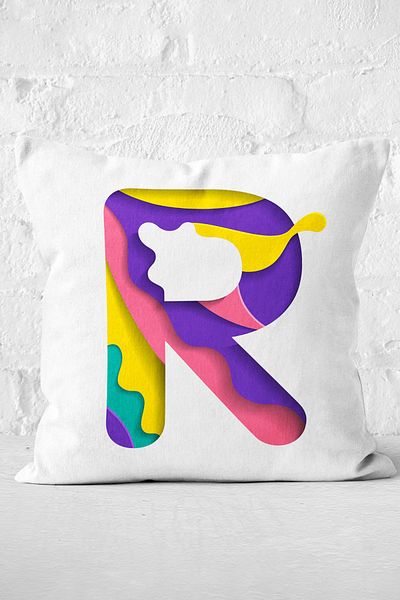Nish & Royal Watercolor Motif R Letter Digital Printed Pillow Cushion Cover