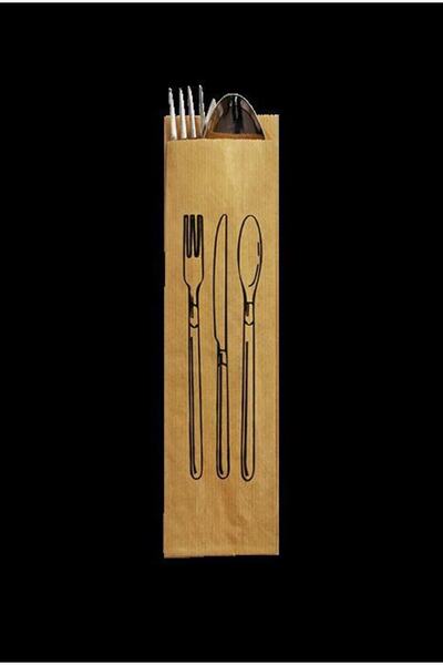 Çatal Kaşık Baskılı Çizgili Şamua Kese Kağıdı 7x28 cm 2 kg