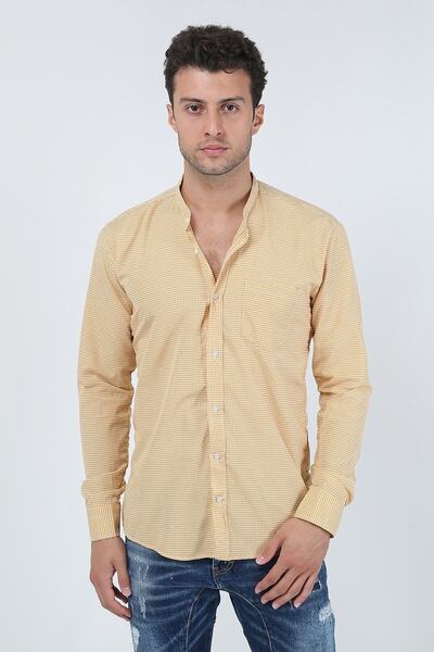 Terapi Men قميص رجالي بياقة منقوشة وأكمام طويلة 21y-4300597-2 أصفر