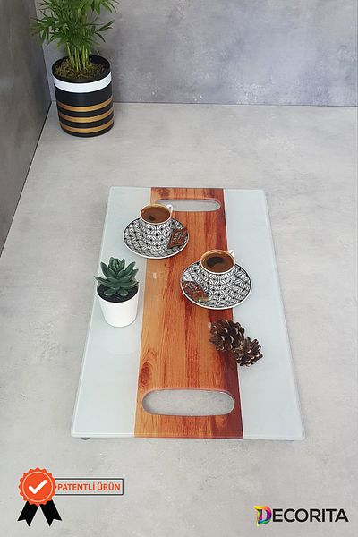 Decorita Glass Tray| Wooden Striped| 29cm X 52cm