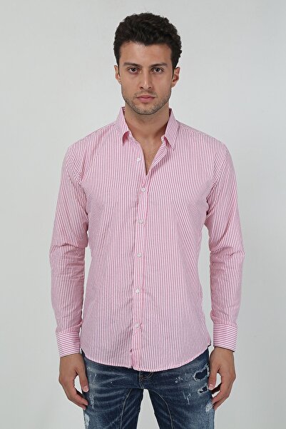 Terapi Men Ανδρικό πουκάμισο με χοντρές ρίγες και μακριά μανίκια, στενή εφαρμ...