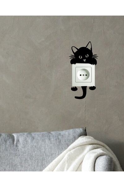 GEEG Dekoratif Siyah Kedi Priz Süsü Lazer Kesim 3mm Mdf Sticker