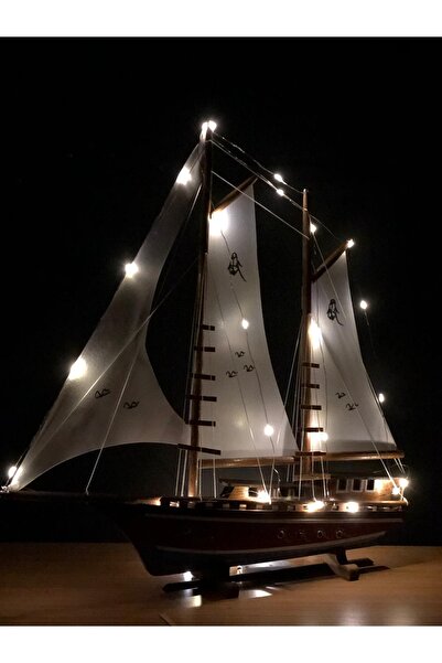 Lapidaria Işıklı Yelkenli Ahşap Gemi Maketi Büyük Boy