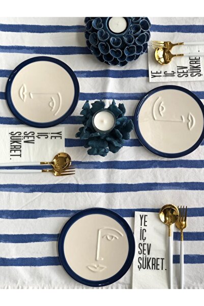 MeGgDecor Face Tatlı Tabağı Lacivert