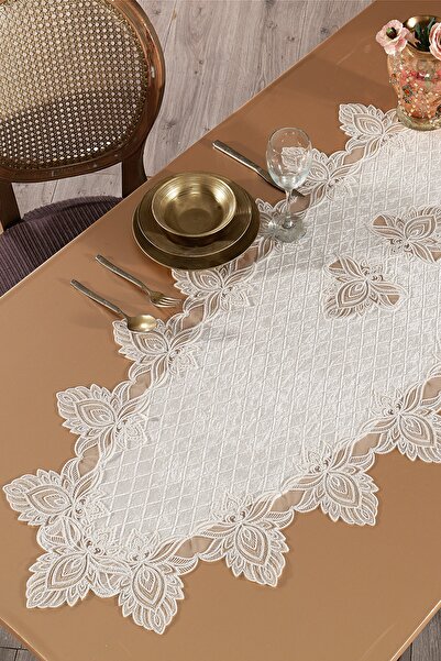 Evlen Home Runner din catifea cu dantelă Elvis crem 60x120 Cm