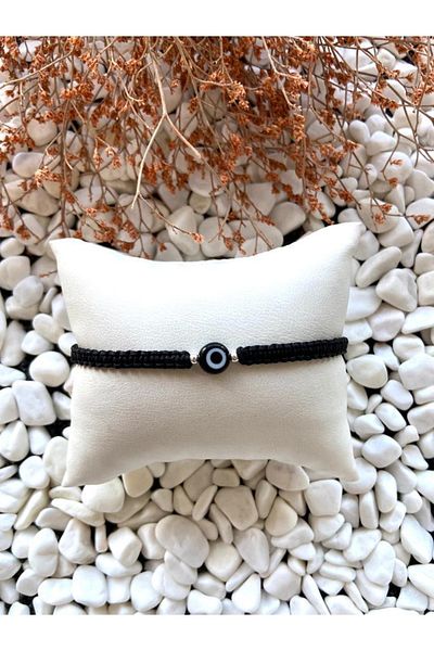 EKA TASARIM Glass Evil Eye Beaded Hematite Bracelet (1 PIECE GIFT BRACELET)