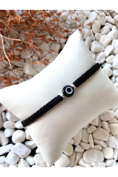 EKA TASARIM Glass Evil Eye Beaded Hematite Bracelet (1 PIECE GIFT BRACELET)