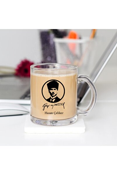 HediyeSec Atatürk Tasarımlı Isme Özel Cam Bardak