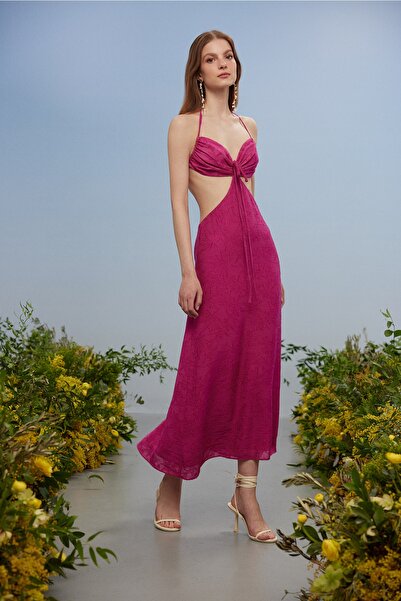 Urban Muse Sırt Dekolteli Jakarlı Fuşya Elbise