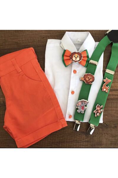MFS Yeşil Turuncu Askı Papyon Şort Gömlek