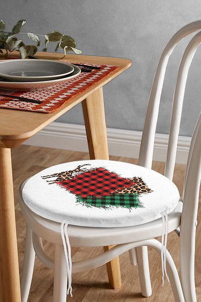 Realhomes Plaid Fabric Patterned Digital Printed Modern Round Zippered Chair Cushion on White Background