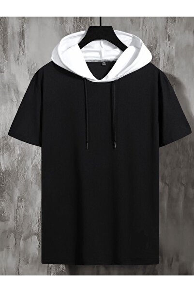 İmpavido Oversize Beyaz Kapüşonlu Siyah T-şirt
