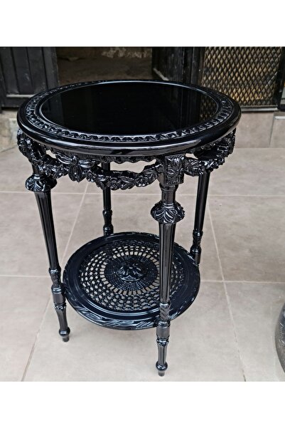 EL YAPIMI Siyah Oymali Yan Sehpa